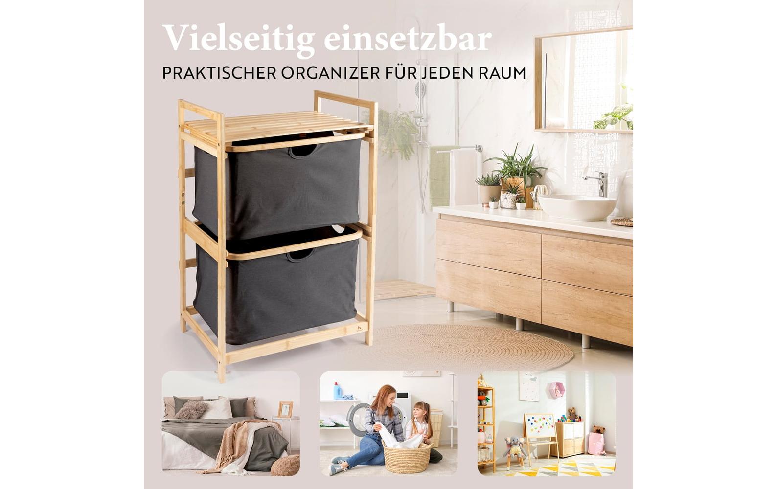 Hennez Regal mit 2 Tablare – Bambus/Polyester – Braun – 4 kg pro Tablar – 350 × 845 × 575 mm