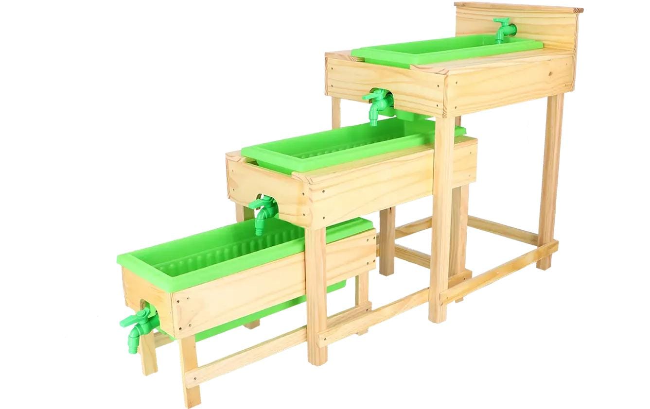Esschert Design Wassertisch – 152 × 70,5 × 38 cm – ab 3 Jahren – Holz, Kunststoff – beige/grün