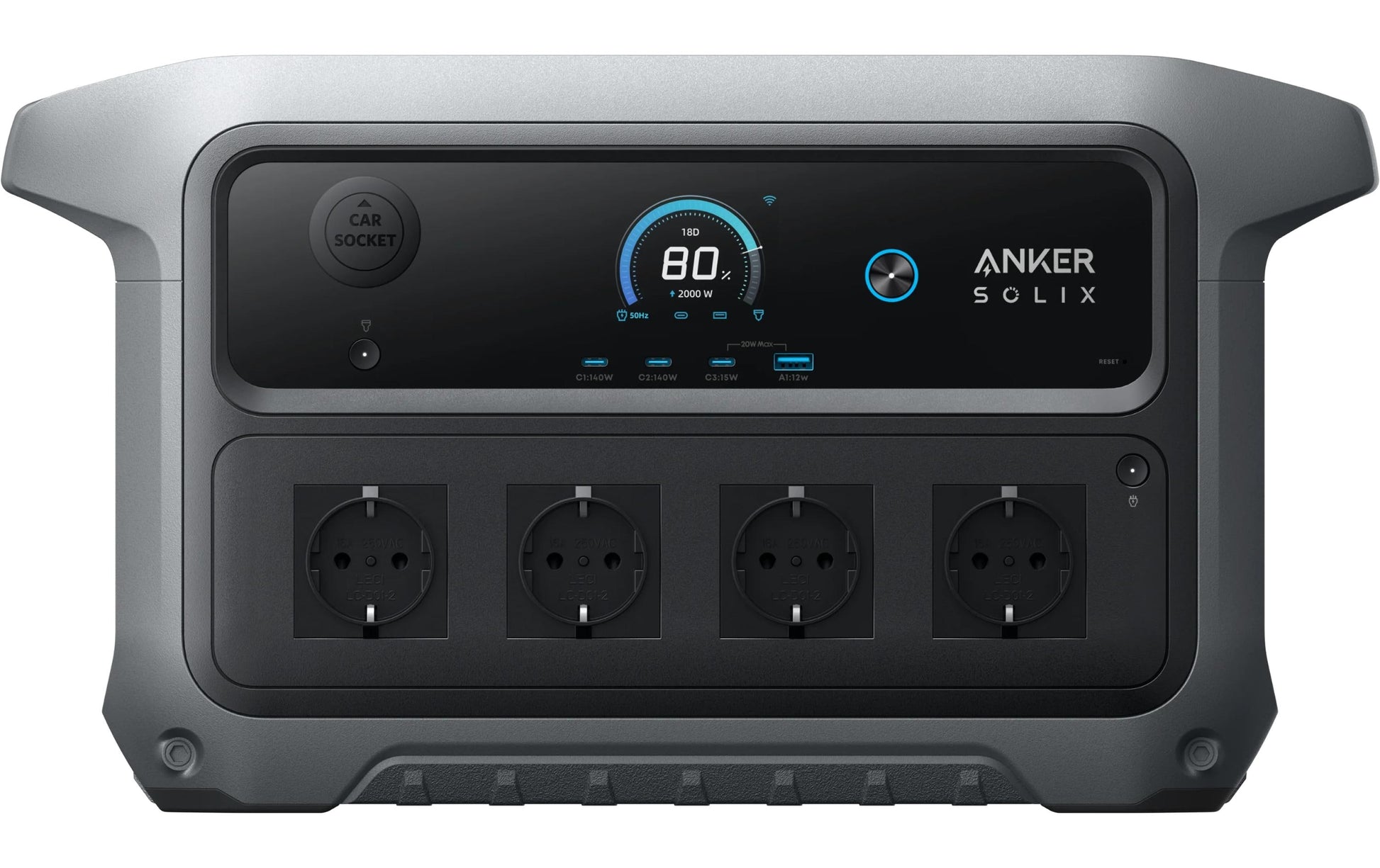 Anker SOLIX C2000 – Powerstation, 2048 Wh, 2300 W AC, LiFePO4, 4× AC, 2× USB‑C 140 W