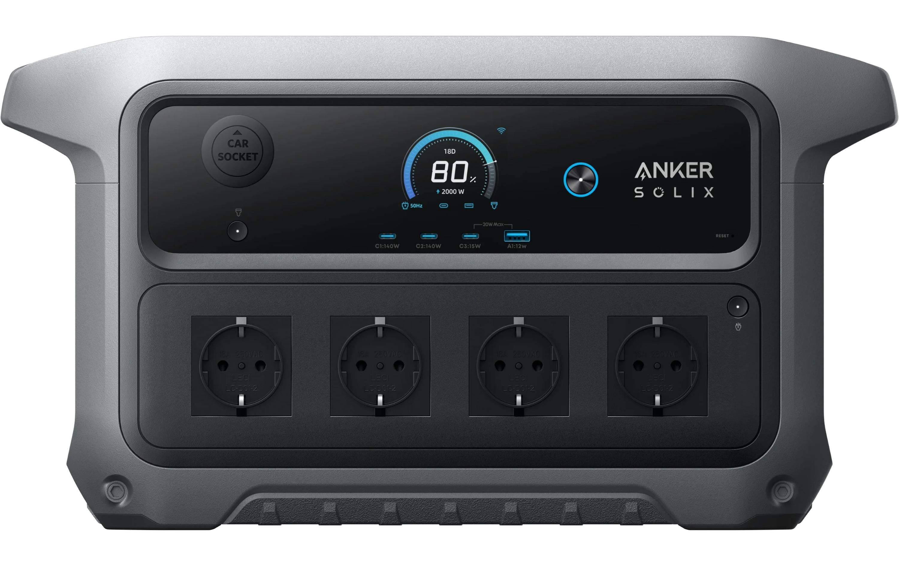 Anker SOLIX C2000 – Powerstation, 2048 Wh, 2300 W AC, LiFePO4, 4× AC, 2× USB‑C 140 W