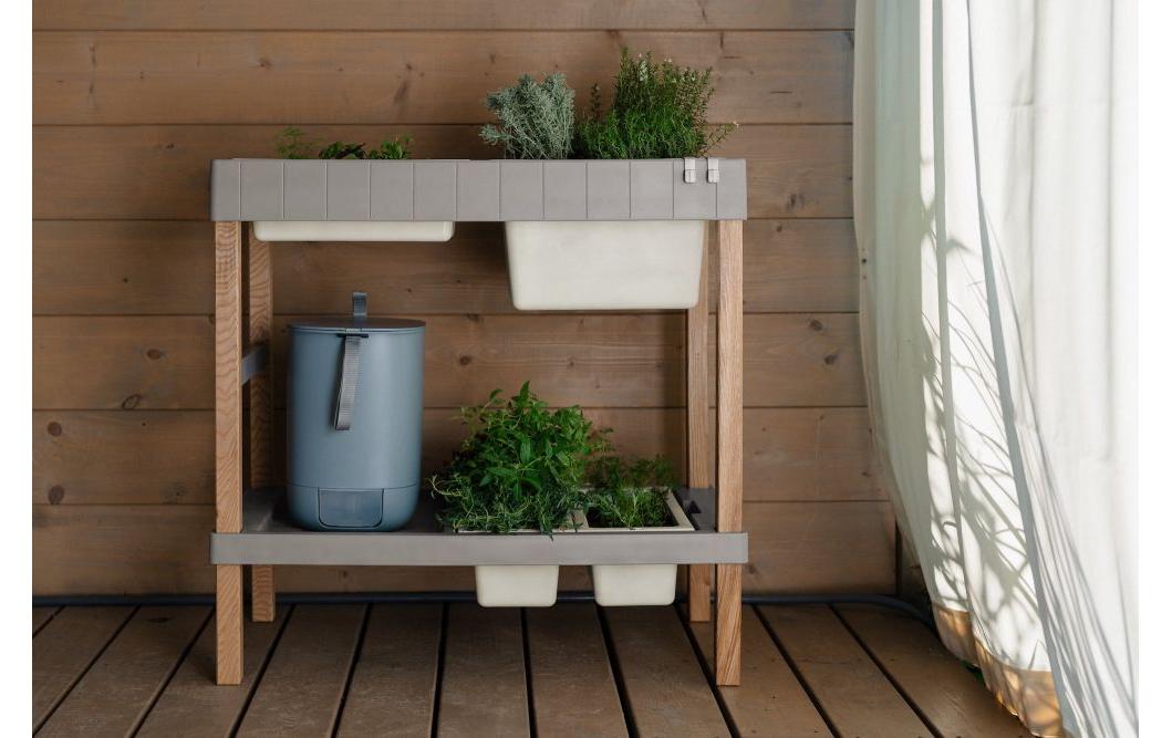 Plastia KräuterInsel Pflanzgefäss – automatische Bewässerung – Kunststoff, Taupe – 3750 ml