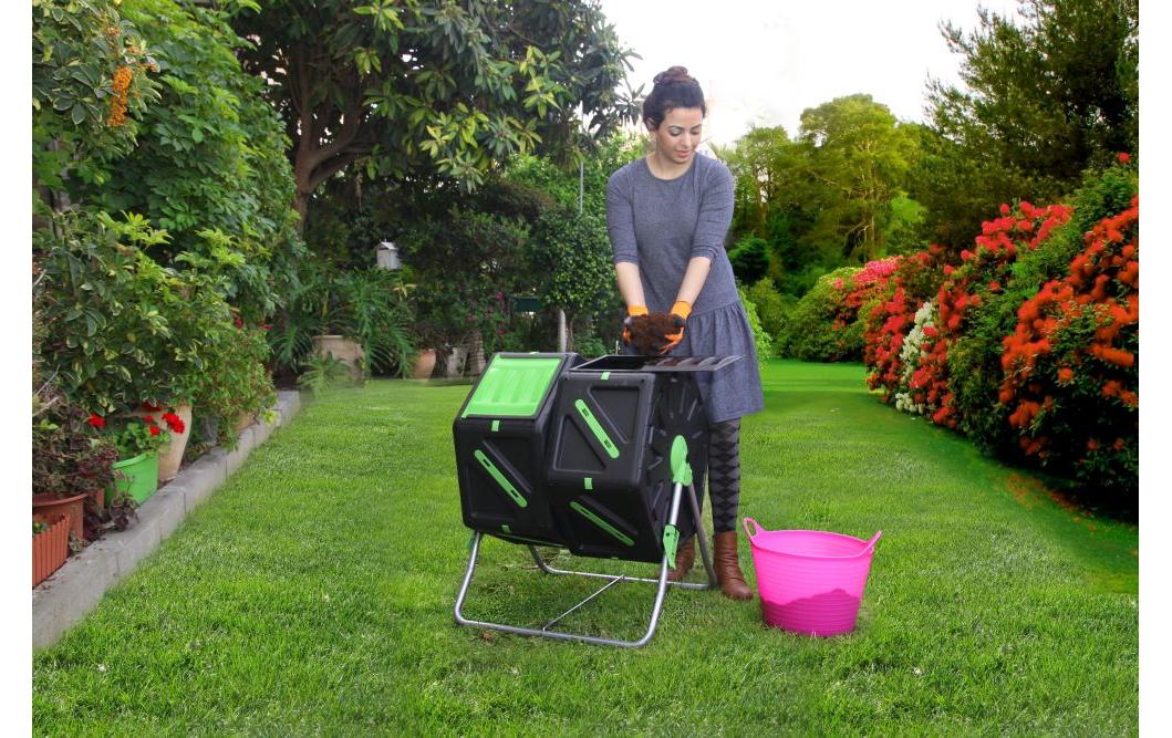 Plastia Komposteimer Taumelnder Komposter – 140 l – Kunststoff/Metall, rund – schwarz