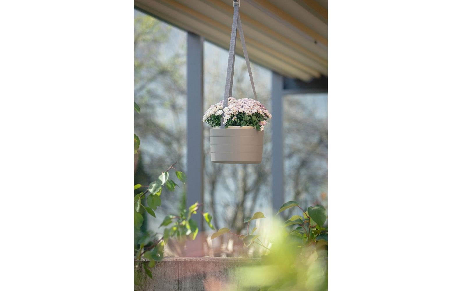Plastia Berberis Selbstbewässernde Hängeampel – Automatische Bewässerung, Ø 26 × 17,8 cm – Kunststoff, taupe