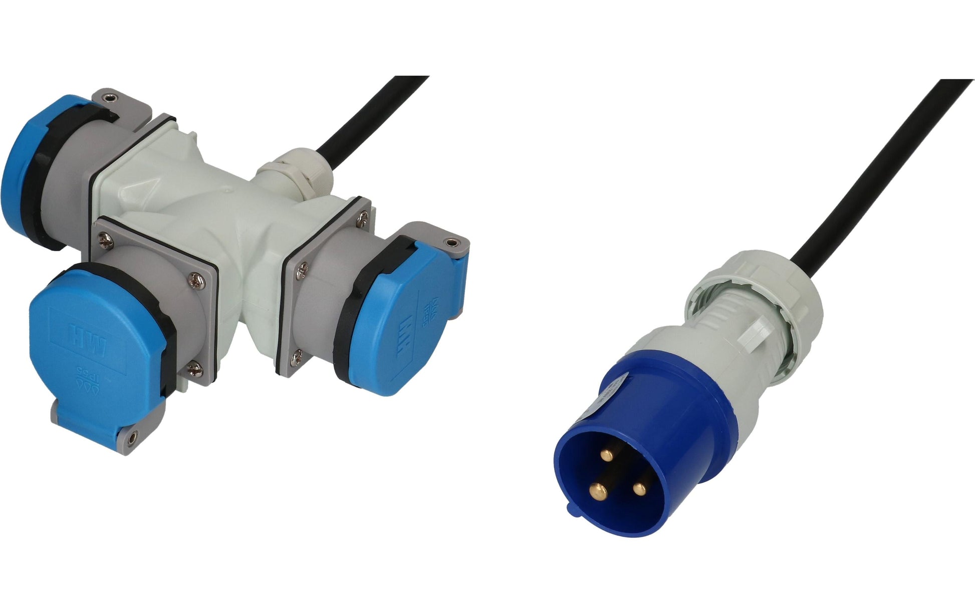 Maxcamp Verlängerungskabel, CEE 16-3–T23, 1,5 m, IP55, 1,5 mm², halogenfrei – blau/schwarz