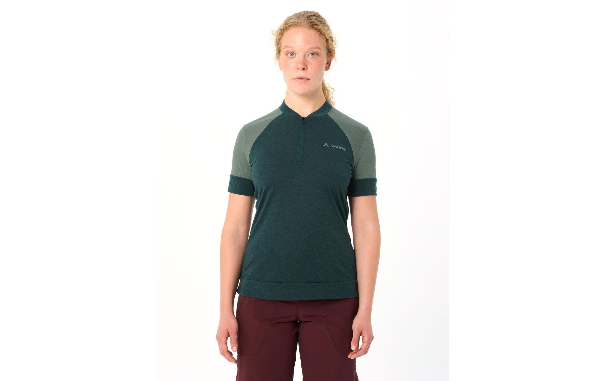 Vaude Altissimo Q-Zip Velotrikot – Grösse 36 – Grün, Polyester (recycelt)/Wolle, Kurzarm, Grüner Knopf