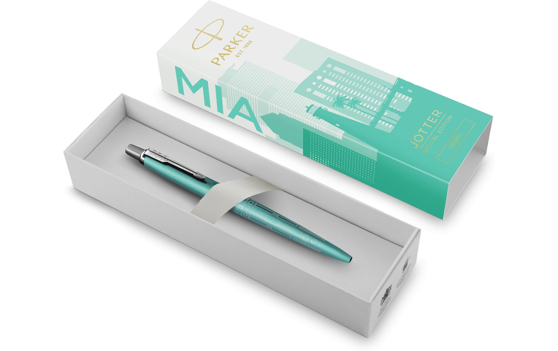 Parker Jotter Special Edition Miami Kugelschreiber – Blau, Mittel, Edelstahl, Grün, nachfüllbar