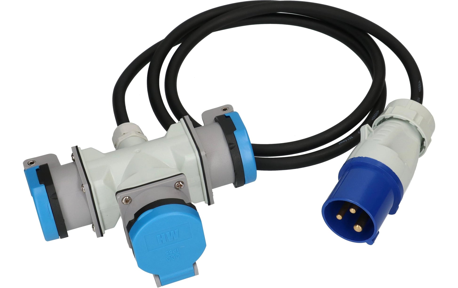 Maxcamp Verlängerungskabel, CEE 16-3–T23, 1,5 m, IP55, 1,5 mm², halogenfrei – blau/schwarz