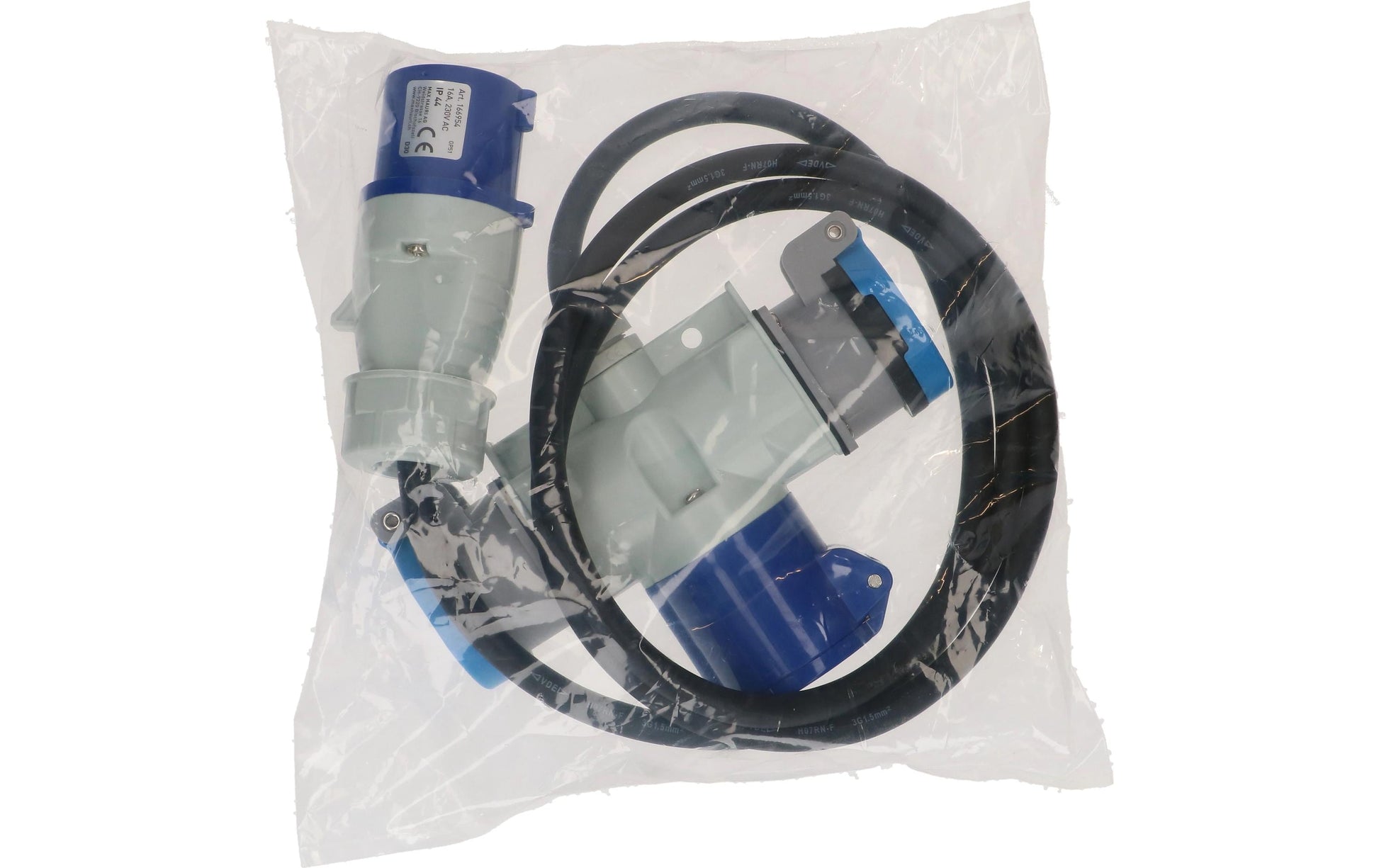 Maxcamp Verlängerungskabel, CEE 16-3–T23, 1,5 m, IP55, 1,5 mm², halogenfrei, mit Kinderschutz – Blau/Schwarz