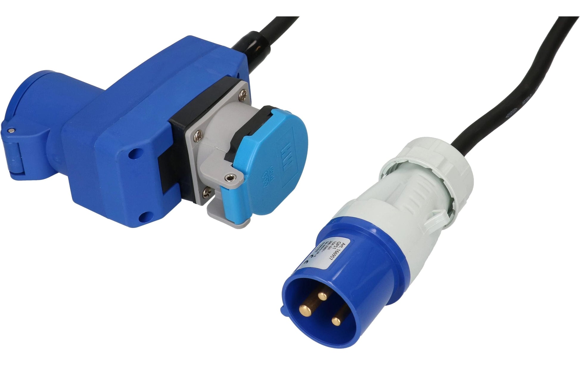Maxcamp Verlängerungskabel, CEE 16-3–(CEE 16-3 + T23), 15 m, IP55, 1,5 mm² – Blau/Schwarz