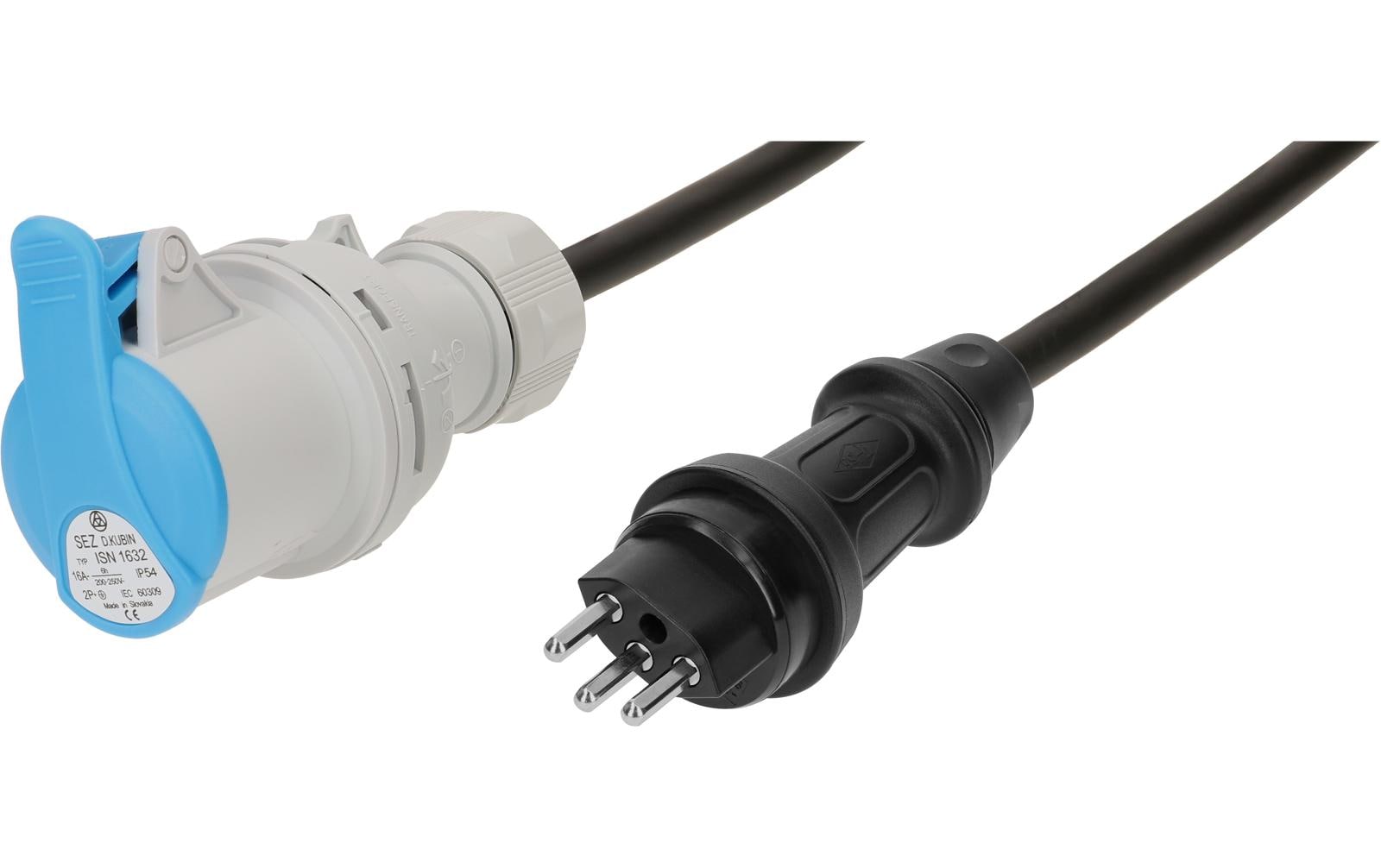 Maxcamp Adapterkabel, CEE 16-3 zu T23, 0,5 m, 1,5 mm² – Blau/Schwarz