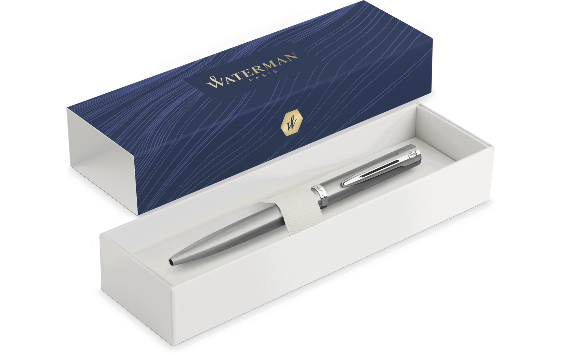 Waterman Allure Impression Kugelschreiber – Blau, Medium, Dreh, Edelstahl, Geschenkbox