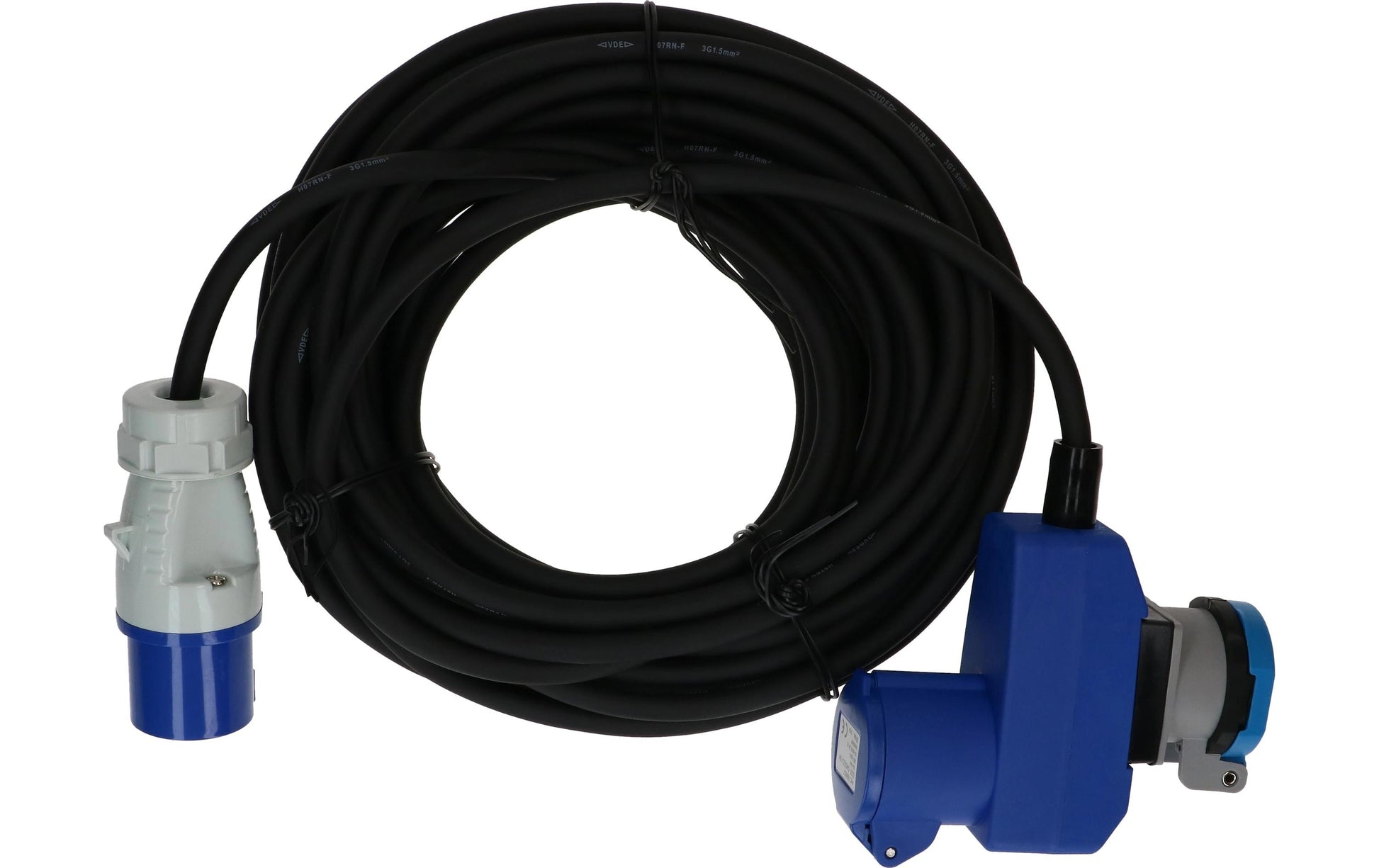 Maxcamp Verlängerungskabel, CEE 16-3–(CEE 16-3 + T23), 15 m, IP55, 1,5 mm² – Blau/Schwarz