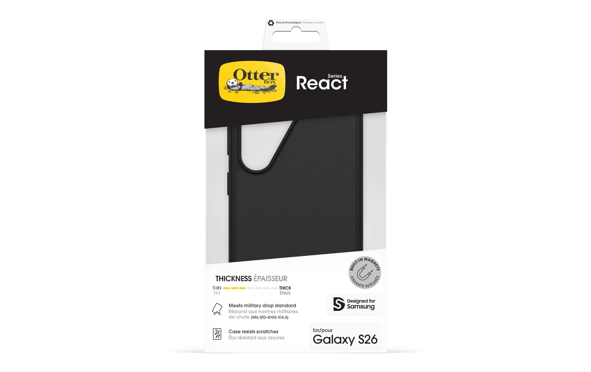 OtterBox React Magnets Backcover – für Samsung Galaxy S26, Kunststoff, Schwarz, bis 1,22 m sturzsicher