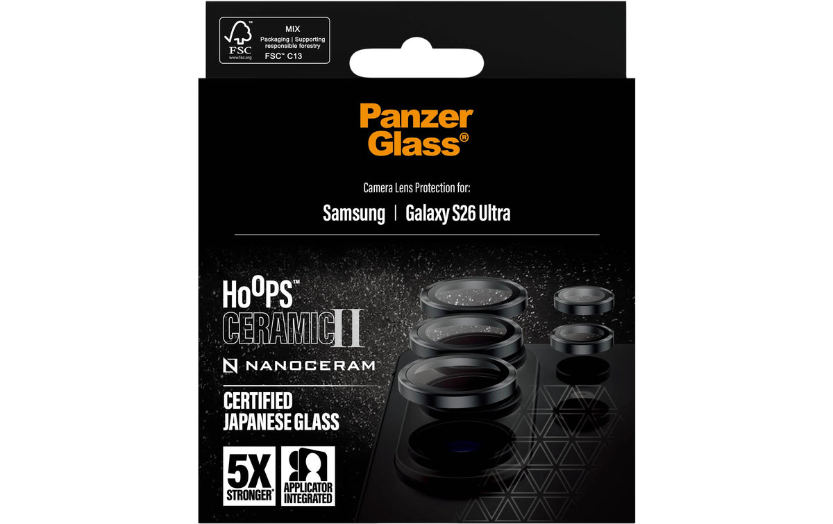 Panzerglass Ceramic Hoops – Spezial-Zubehör – Kameraschutz für Galaxy S26 Ultra, Schwarz matt/Transparent