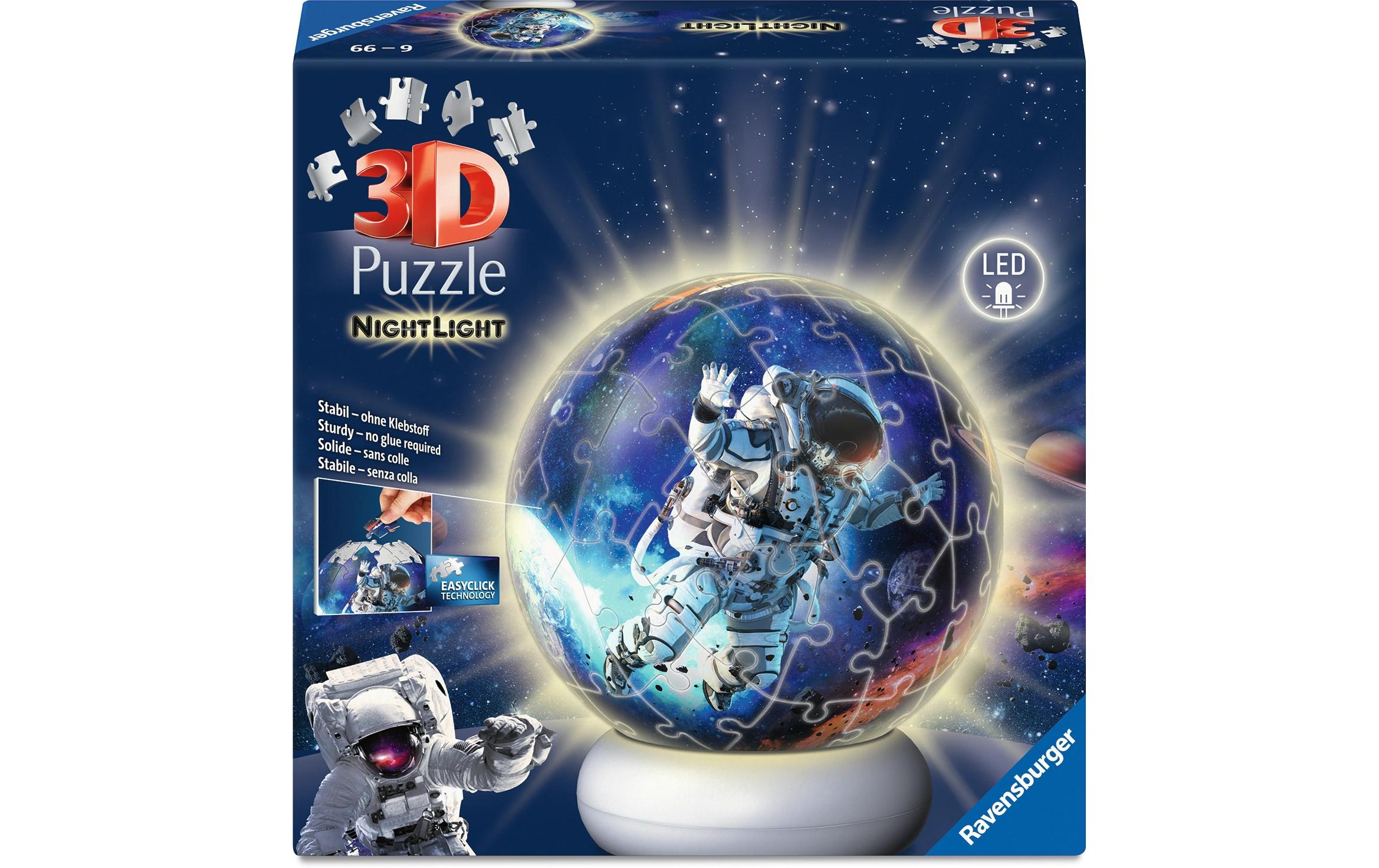 Ravensburger 3D-Puzzle Nachtlicht Astronauten – 72 Teile – Karton/Kunststoff – Ø 13 cm – ab 6 J. – FSC