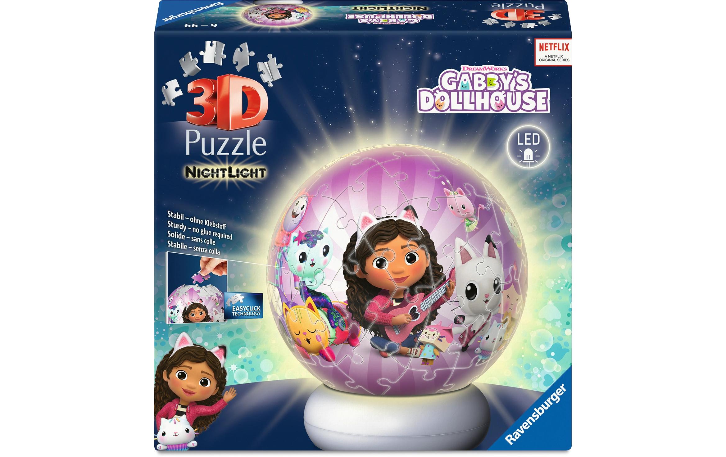 Ravensburger 3D-Puzzle Gabby’s Dollhouse – mit LED-Licht – 72 Teile – Ø 19 cm – ab 6 Jahren – Kunststoff – FSC