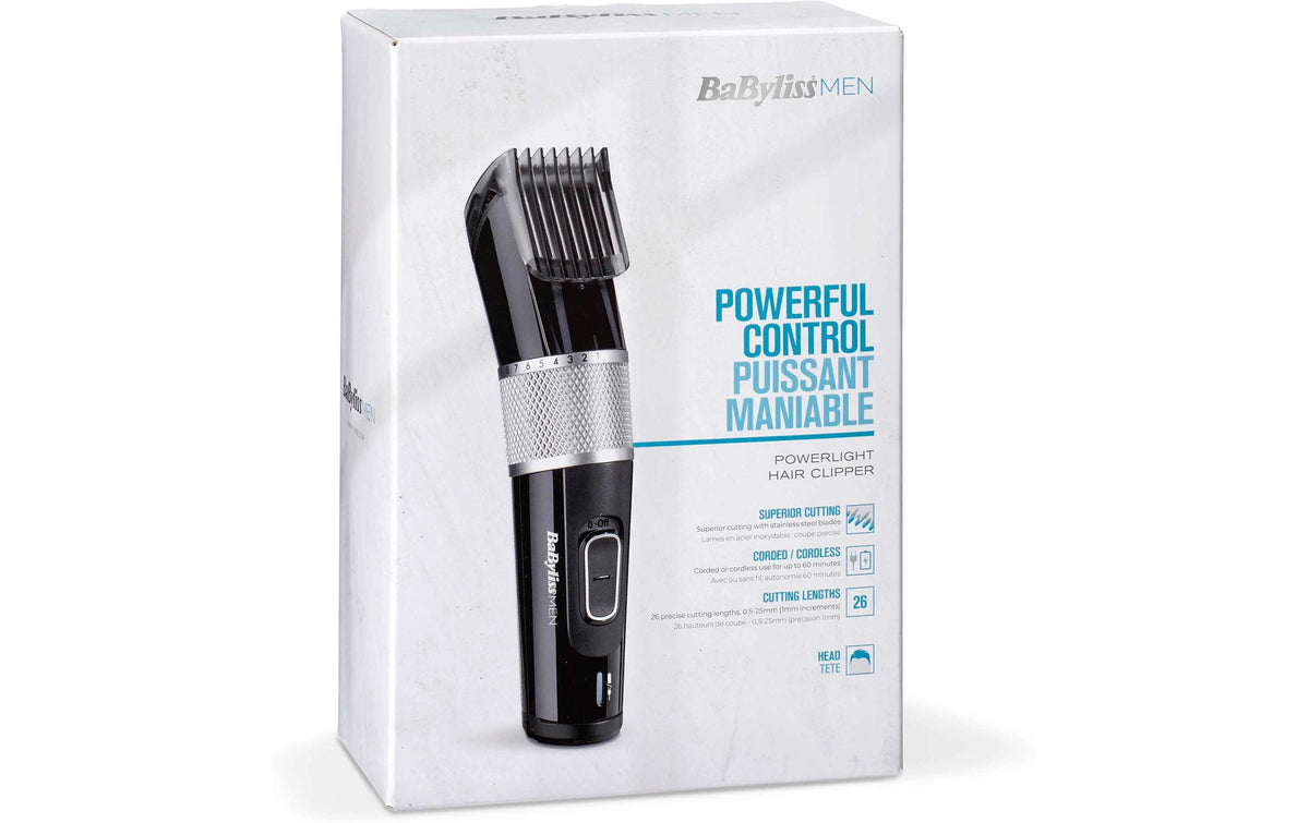 BaByliss Haarschneider Power Light E973E – 60 min Akku, drahtlos – 0,5–25 mm – Schwarz, Silber