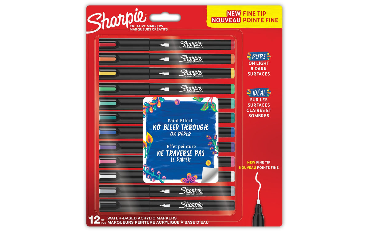 Sharpie Filzstift – Rundspitze, 2,5 mm, wasserbasiert, wasserfest, 12 Farben