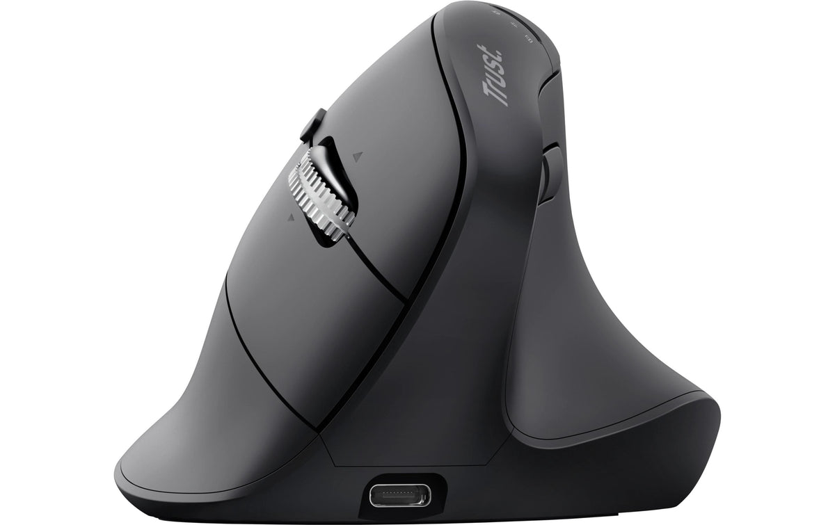 Trust Vyran – Vertikale Maus – Kabellos (Bluetooth/2,4 GHz), Rechtshänder, Schwarz