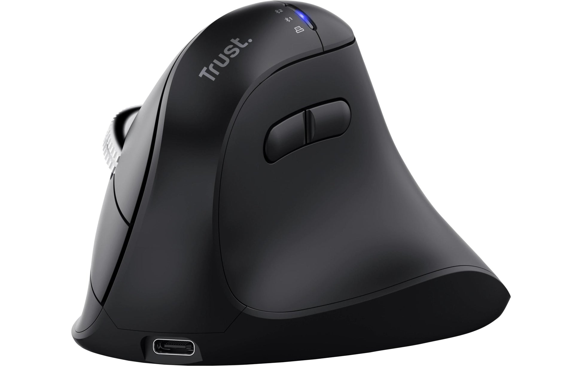 Trust Vyran – Vertikale Maus – Kabellos (Bluetooth/2,4 GHz), Rechtshänder, Schwarz
