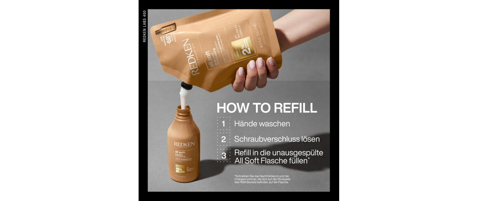 Redken Shampoo All Soft – Nachfüllbeutel – mit Arganöl – 500 ml