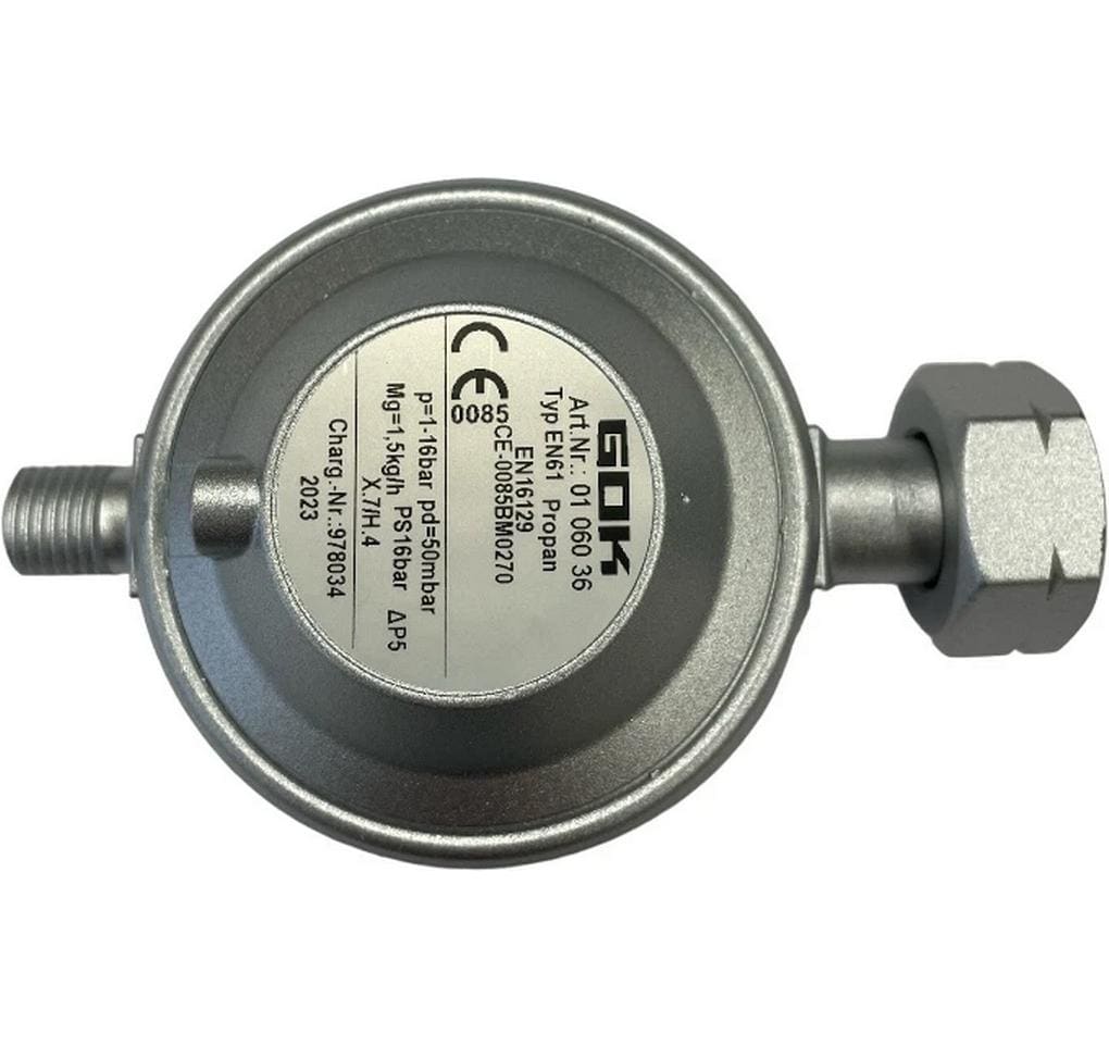 Blaser + trösch Druckregler – 50 mbar, 1/4" Anschluss, für Gasflaschen mit Schweizer Anschluss, Metall