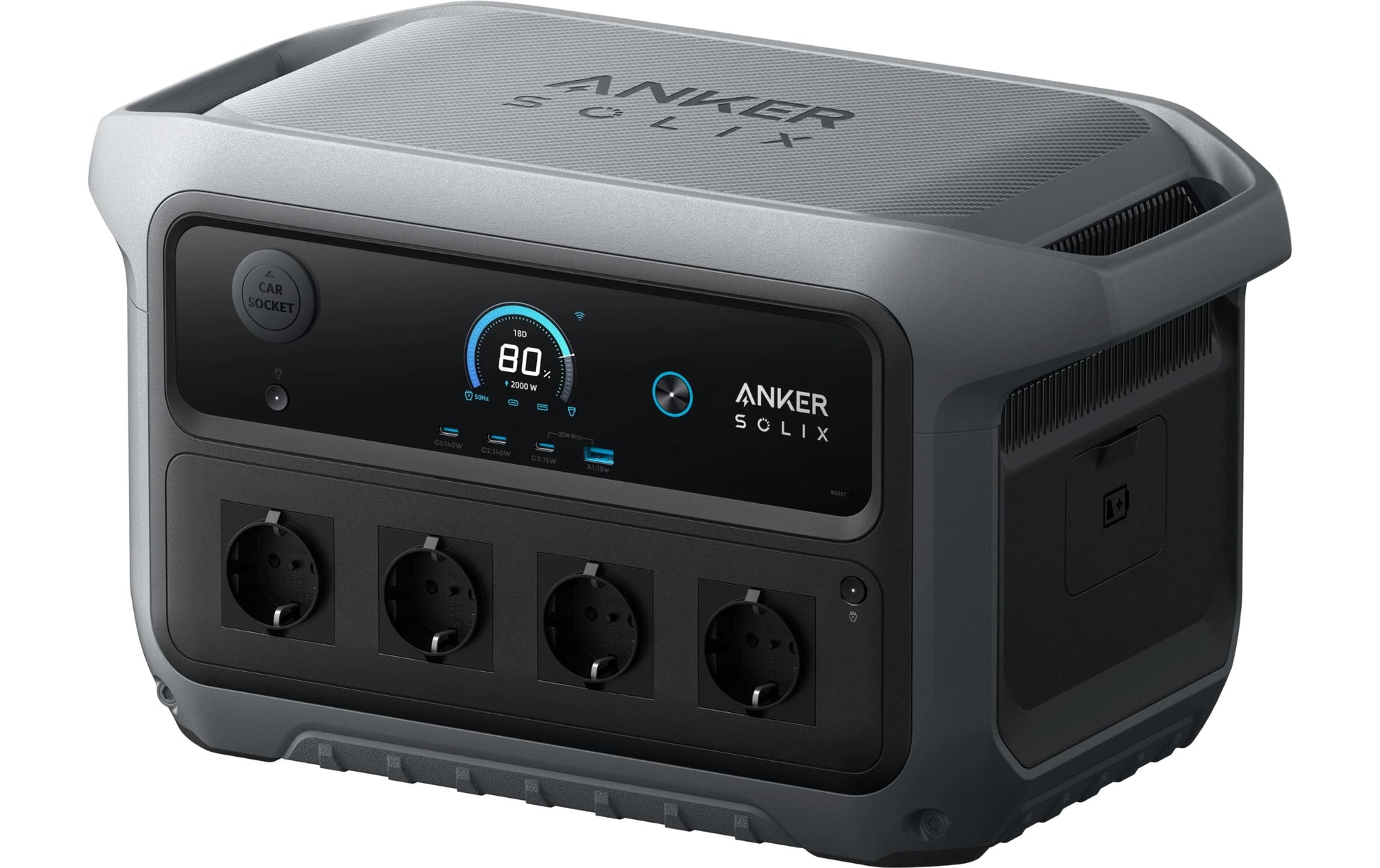 Anker SOLIX C2000 – Powerstation, 2048 Wh, 2300 W AC, LiFePO4, 4× AC, 2× USB‑C 140 W