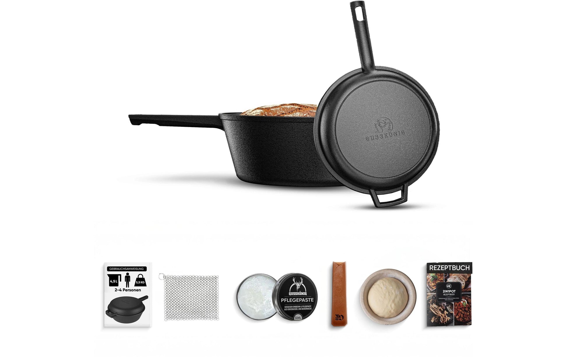Gusskoenig Kochtopf – 3 l, Ø 16 cm, Gusseisen, Schwarz