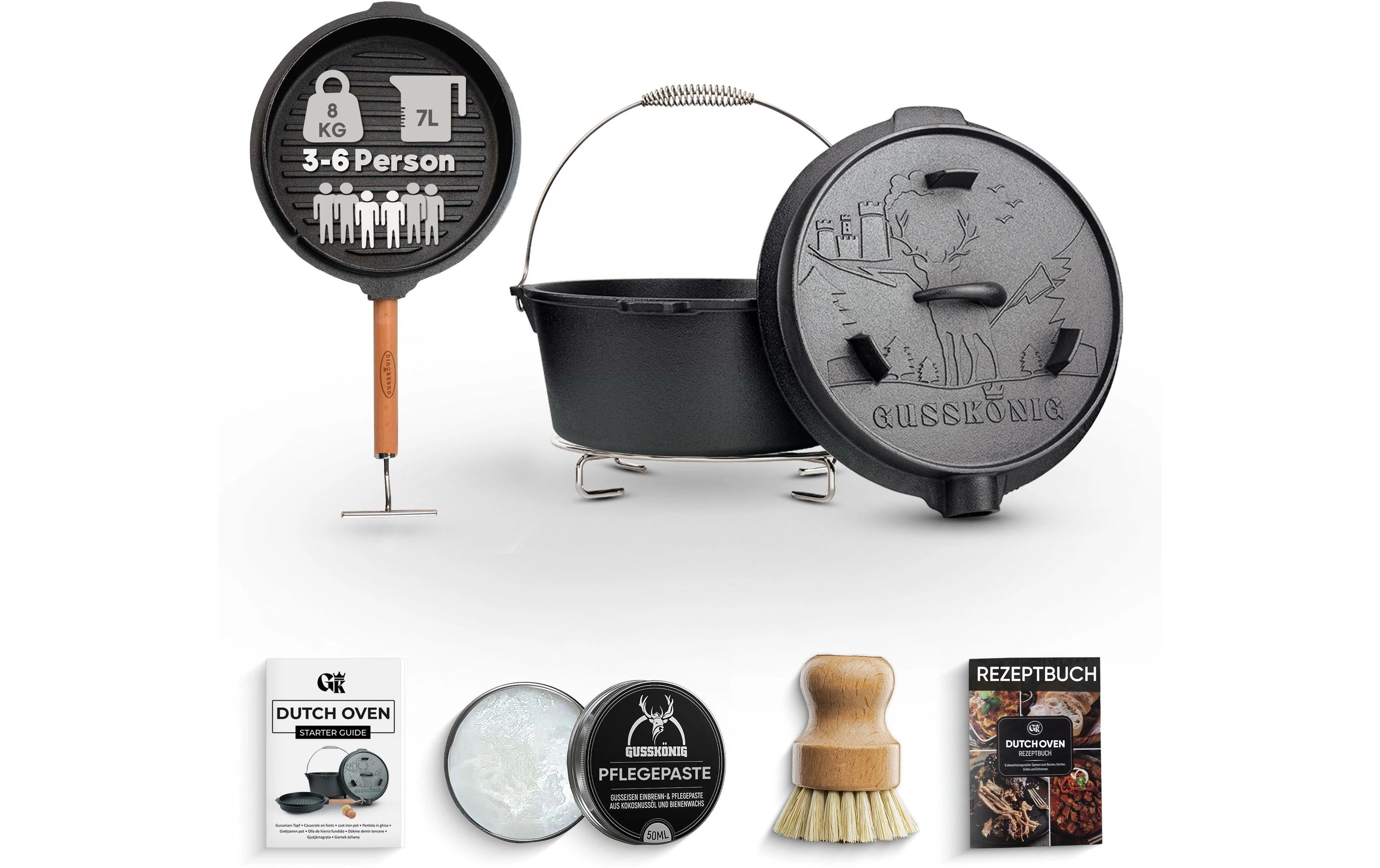 Gusskoenig Kochtopf – 7 l, Ø 18,7 cm, Gusseisen, Schwarz