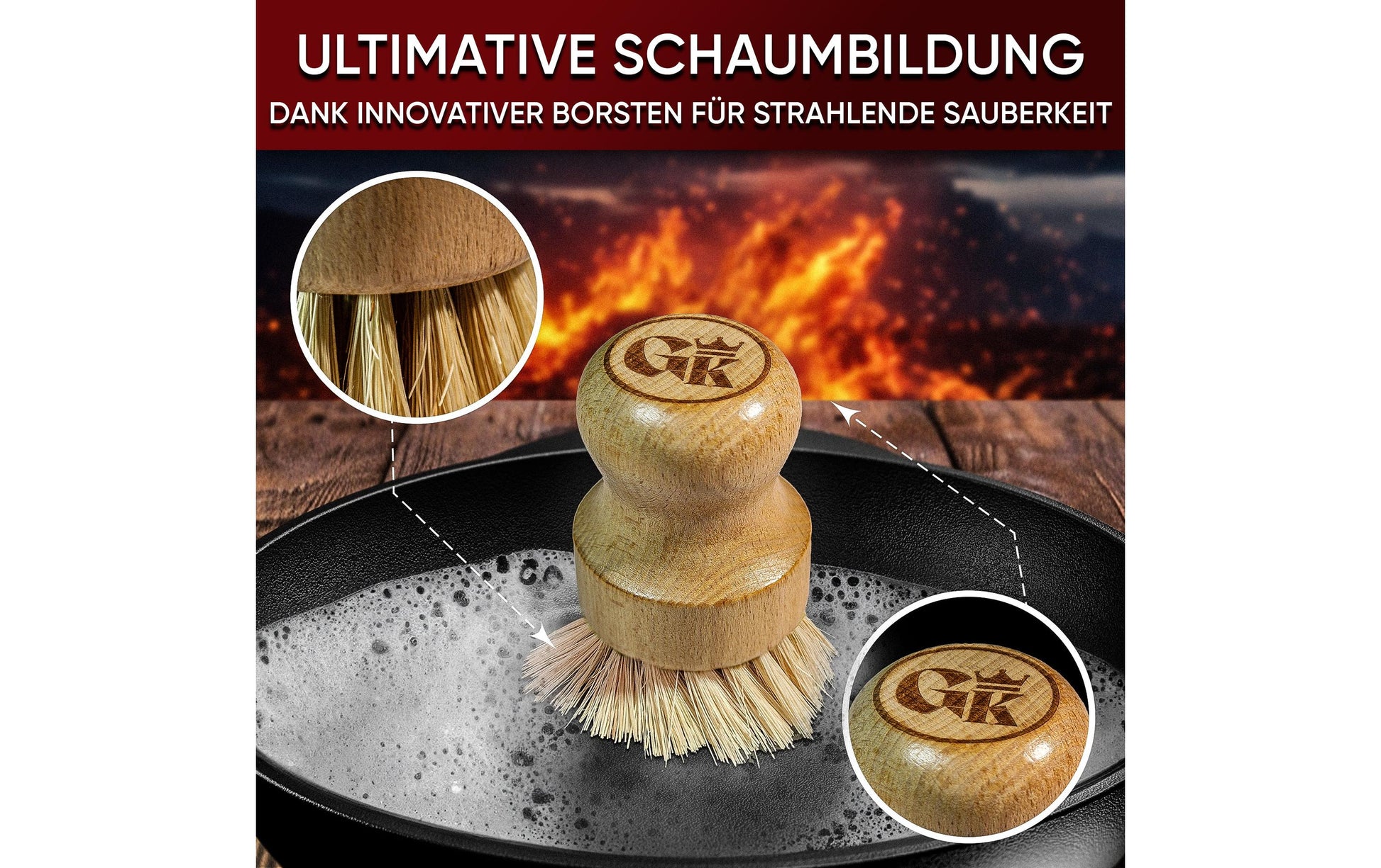 Gusskoenig Abwaschbürste – pflanzliche Faser, Holz, 9 cm, beige