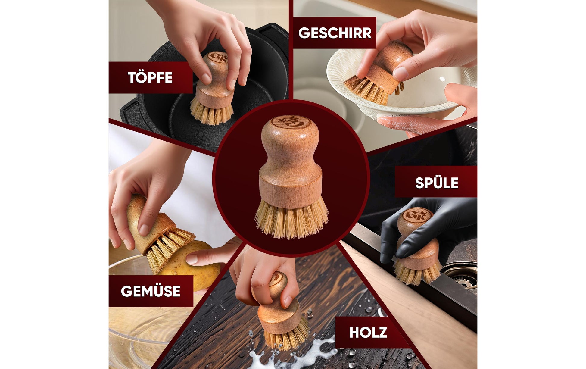 Gusskoenig Abwaschbürste – pflanzliche Faser, Holz, 9 cm, beige