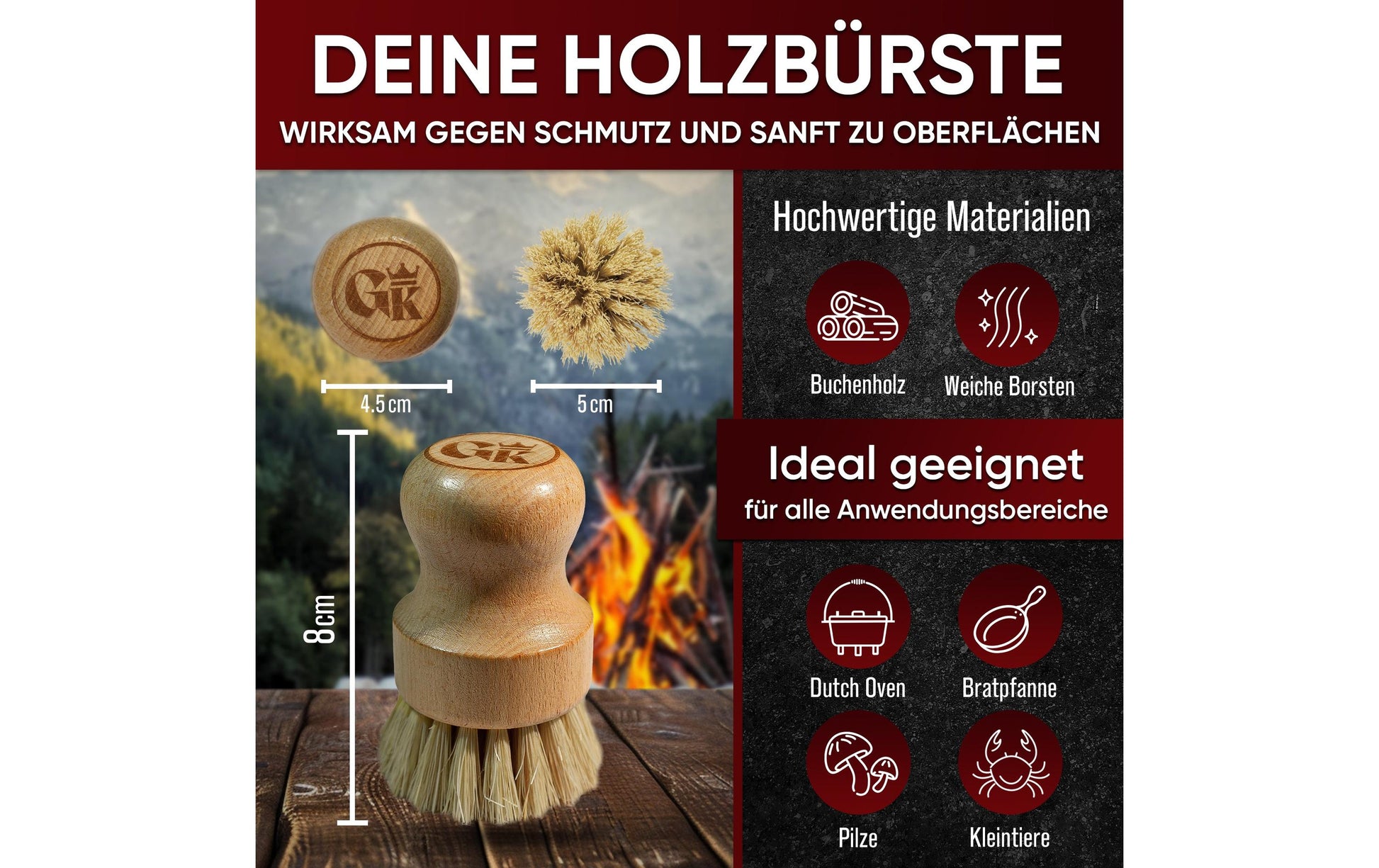 Gusskoenig Abwaschbürste – pflanzliche Faser, Holz, 9 cm, beige