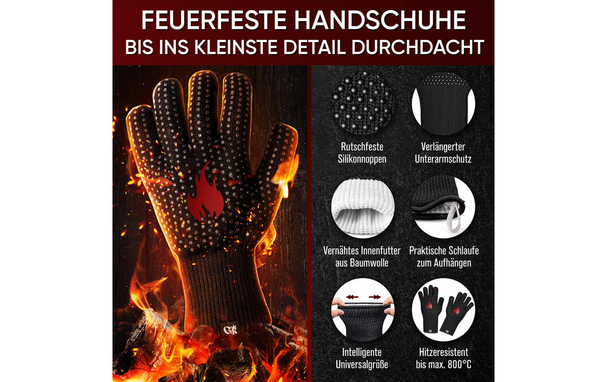 Gusskoenig Grillhandschuhe, Aramid, Grösse S, Schwarz, hitzebeständig für Grill und Küche