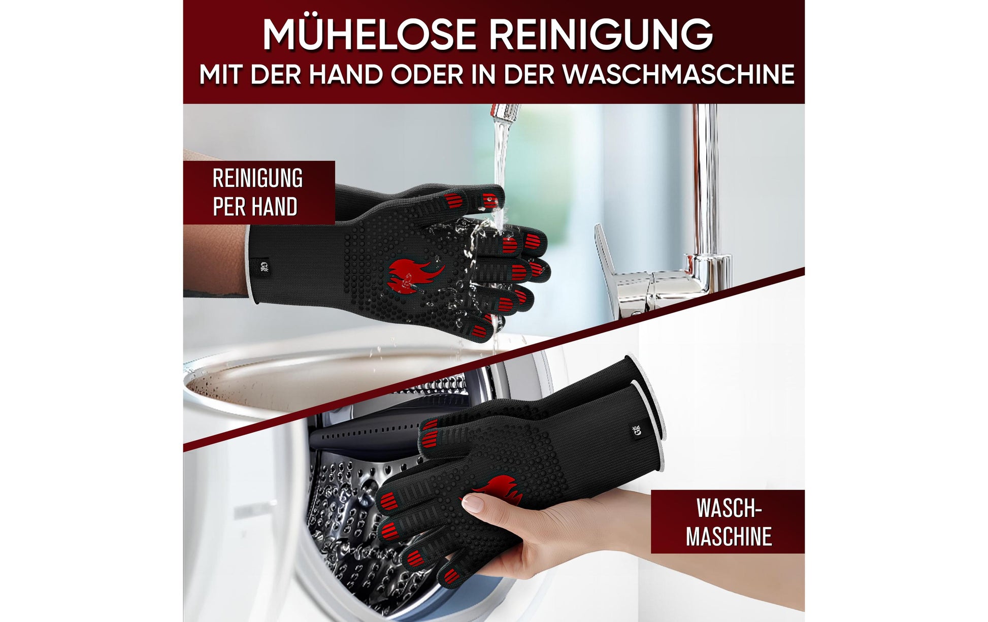 Gusskoenig Hitzebeständige Grillhandschuhe, Grösse L, Aramid, schwarz, 2 Stück, für Grill, Küche, Pfanne