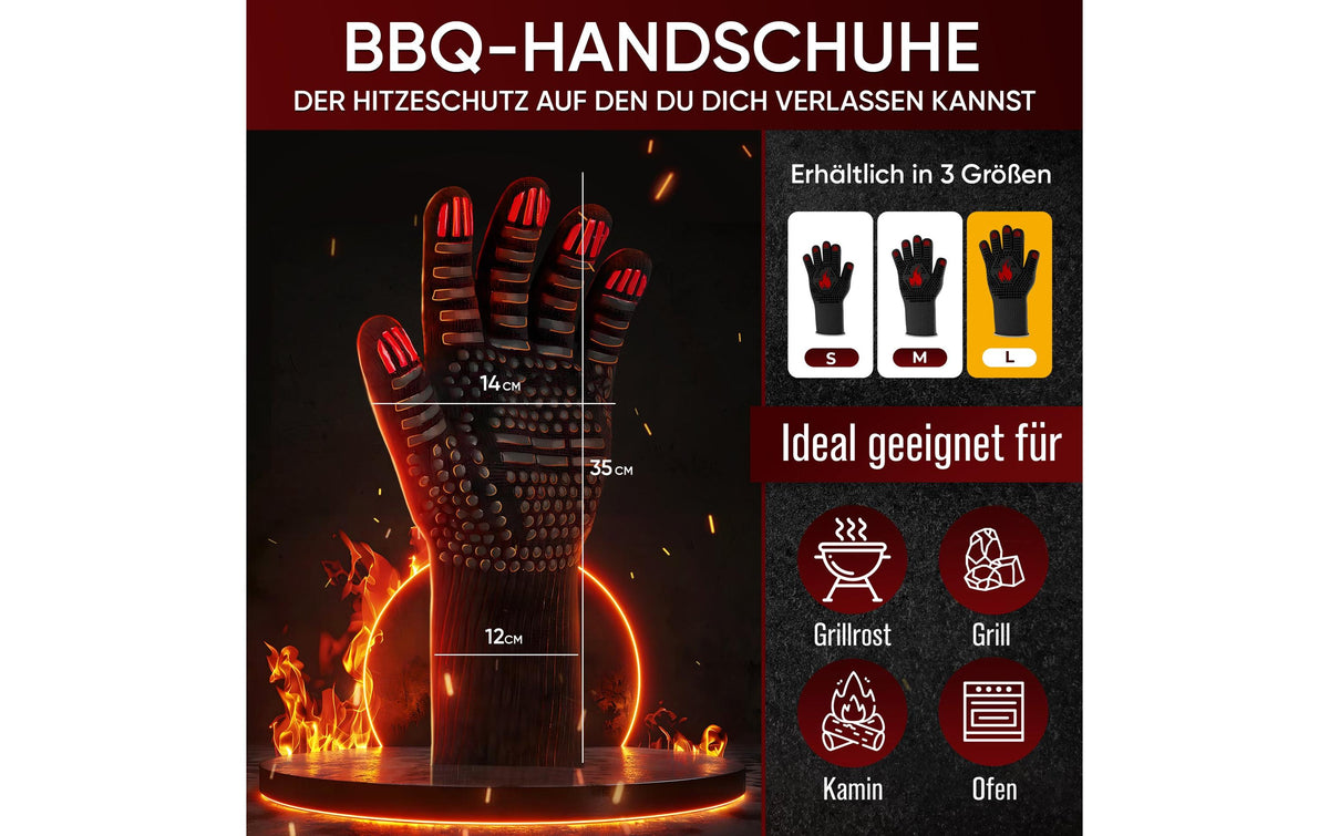 Gusskoenig Hitzebeständige Grillhandschuhe, Grösse L, Aramid, schwarz, 2 Stück, für Grill, Küche, Pfanne