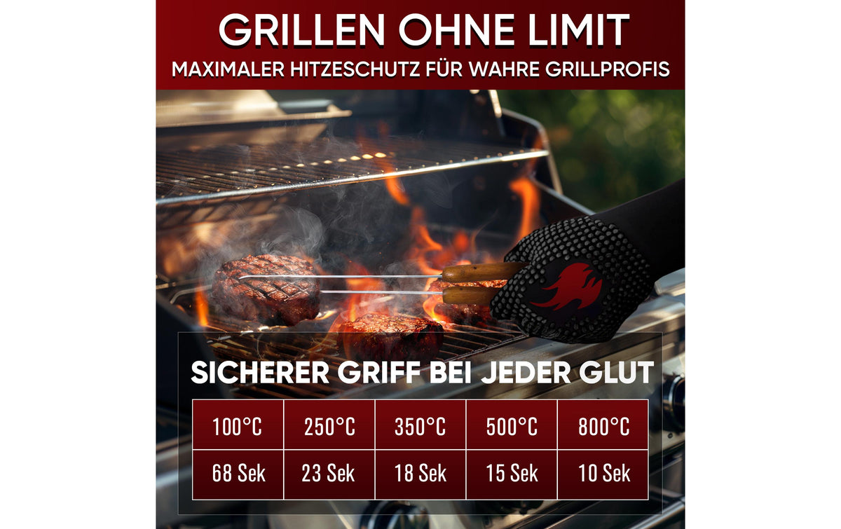 Gusskoenig Hitzebeständige Grillhandschuhe, Grösse L, Aramid, schwarz, 2 Stück, für Grill, Küche, Pfanne
