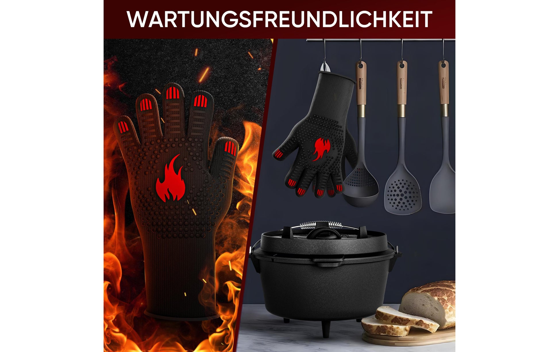 Gusskoenig Hitzebeständige Grillhandschuhe, Grösse L, Aramid, schwarz, 2 Stück, für Grill, Küche, Pfanne