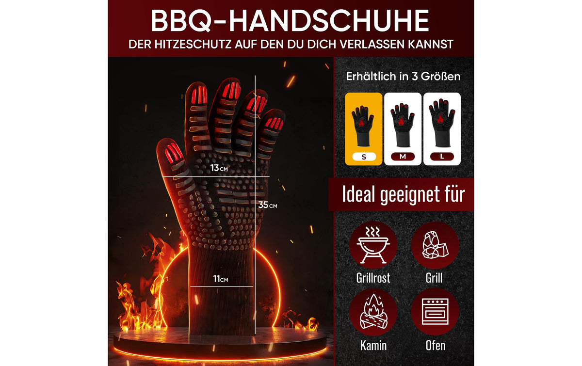 Gusskoenig Grillhandschuhe, Aramid, Grösse S, Schwarz, hitzebeständig für Grill und Küche