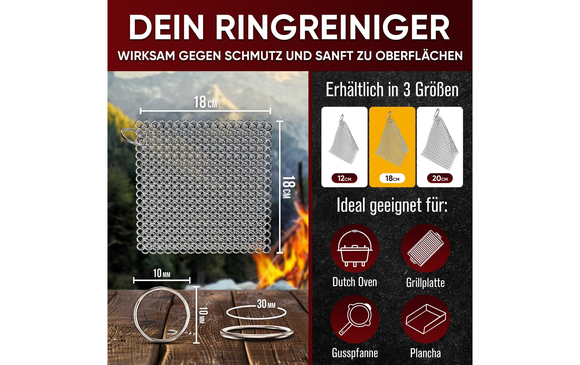Gusskoenig Schaber Ringreiniger – Edelstahlborsten – 18,0 × 18,0 × 18,0 cm – Silber