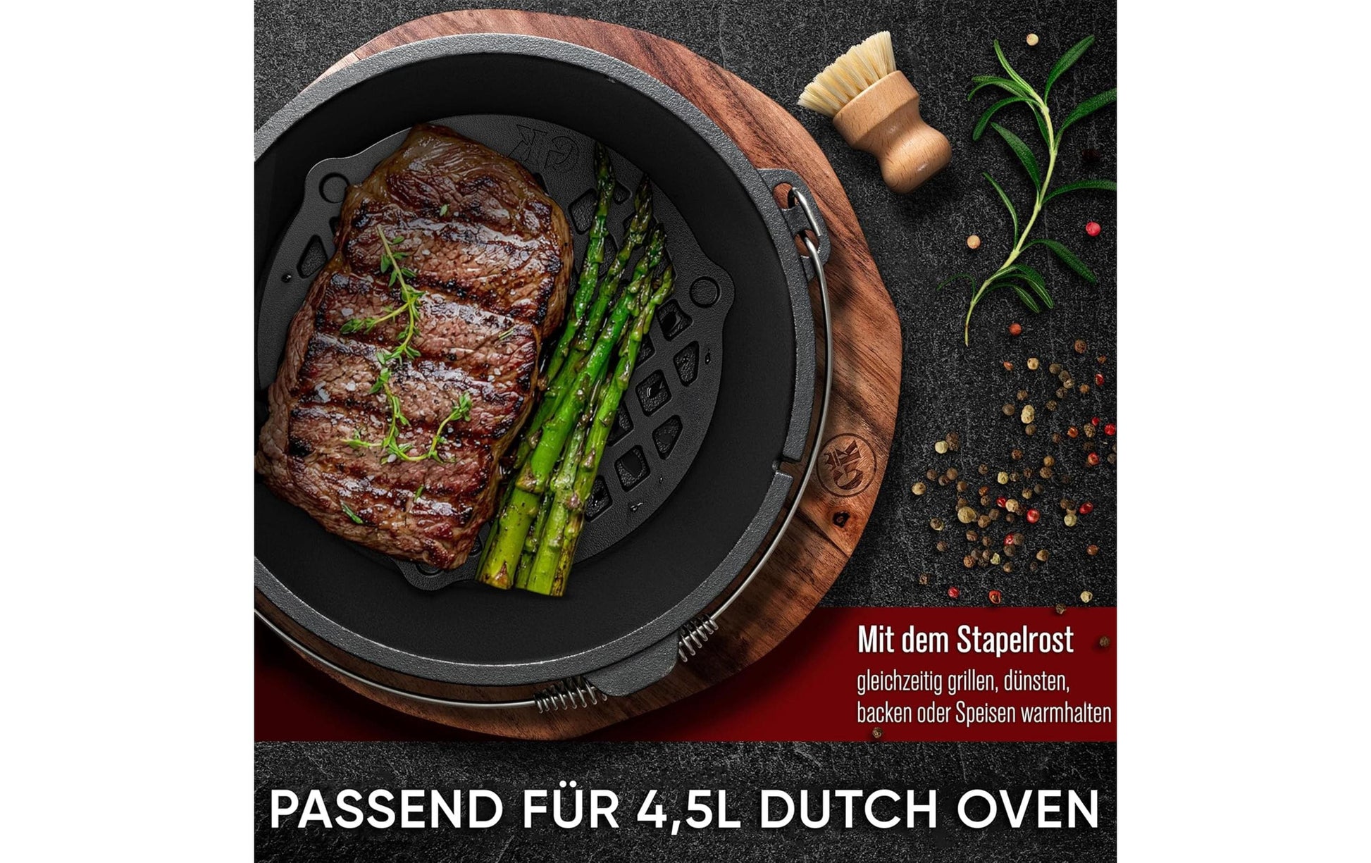 Gusskoenig Kochtopf – Gusseisen, für Dutch Oven 12 l, Schwarz