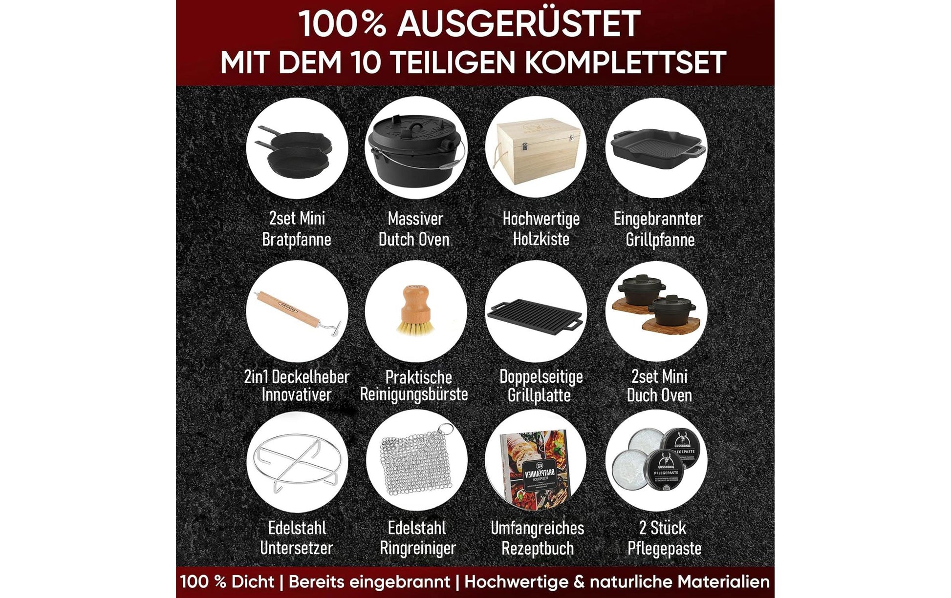 Gusskoenig Fondue-Set – Gusseisen, Schwarz