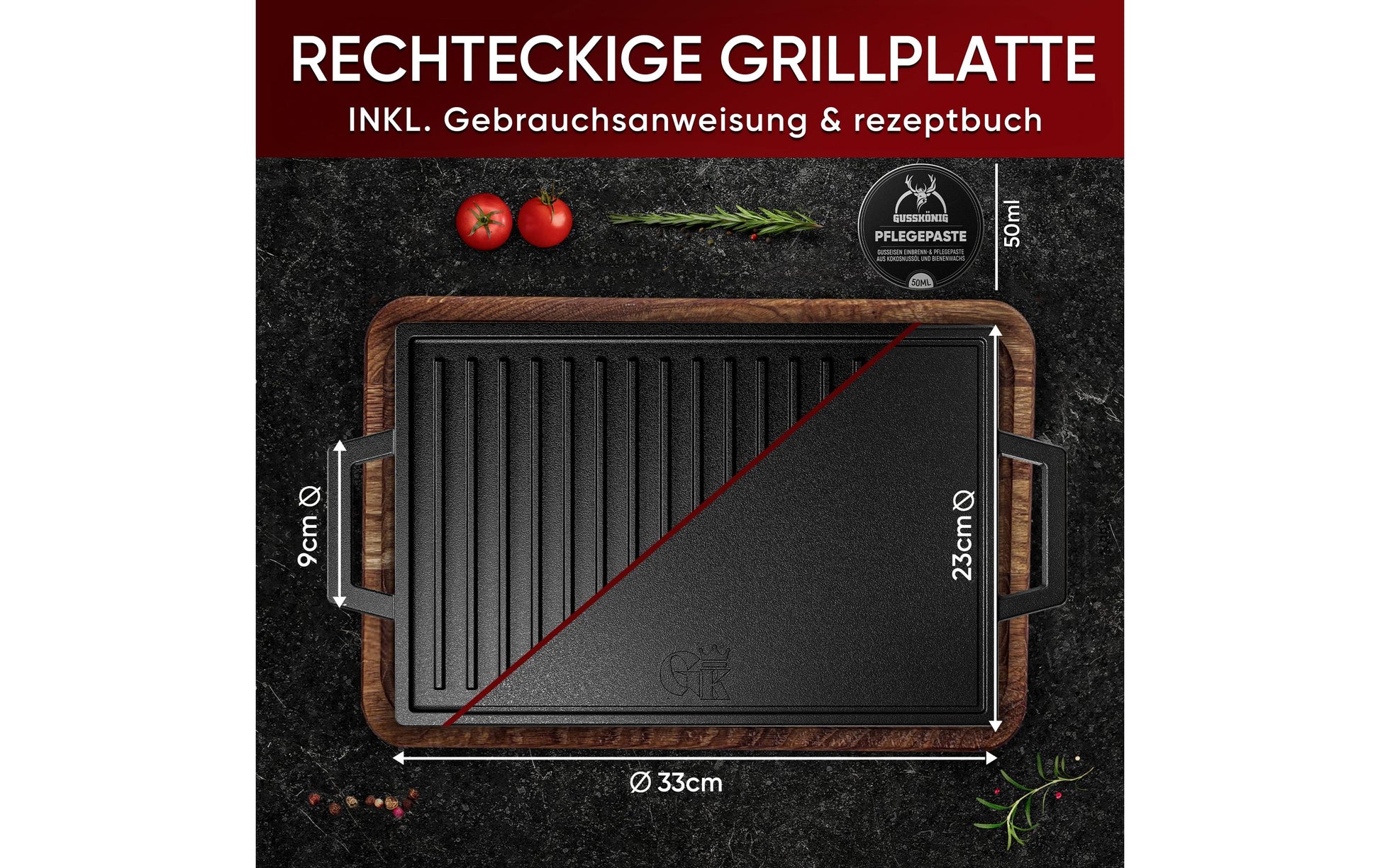 Gusskoenig Fonduepfanne – Ø 33 cm, Gusseisen, Schwarz