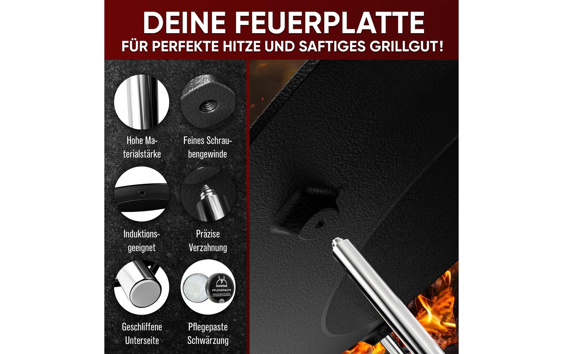 Gusskoenig Fonduepfanne – Ø 42 cm, Gusseisen, Schwarz