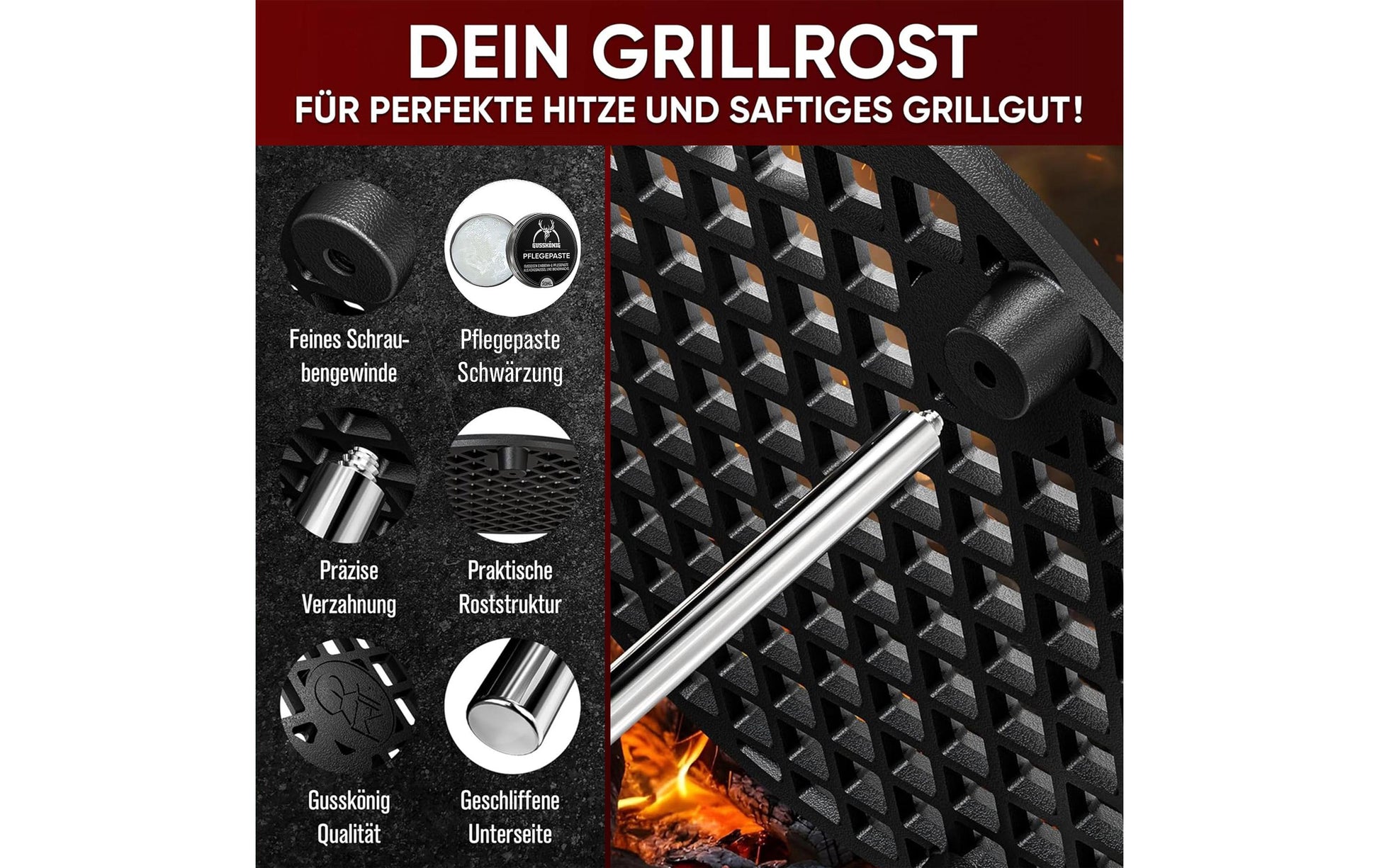 Gusskoenig Grillrost Ø 20 × 30 cm, Gusseisen, schwarz, mit Beinen