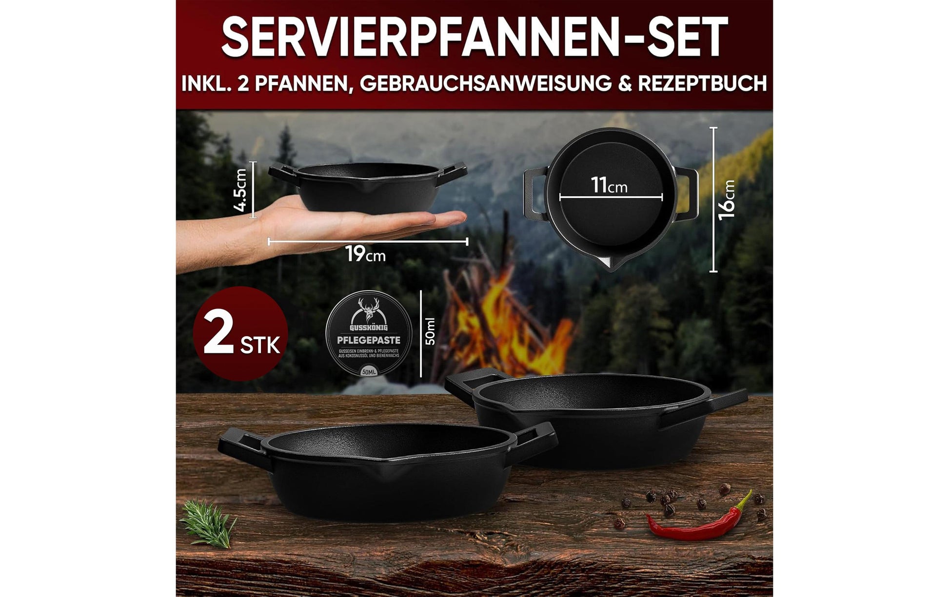 Gusskoenig Fonduepfanne – Ø 4,5 cm, Gusseisen, Schwarz