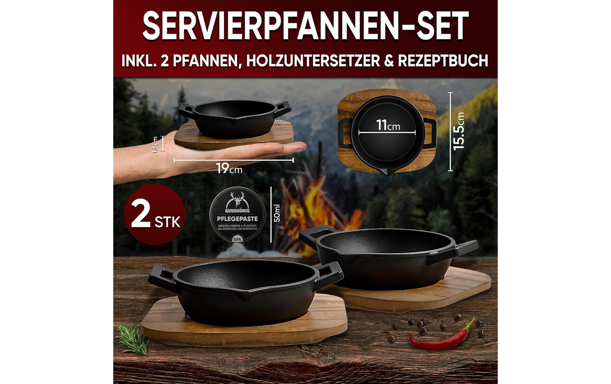 Gusskoenig Fonduepfanne – Ø 4,5 cm, Gusseisen, Schwarz