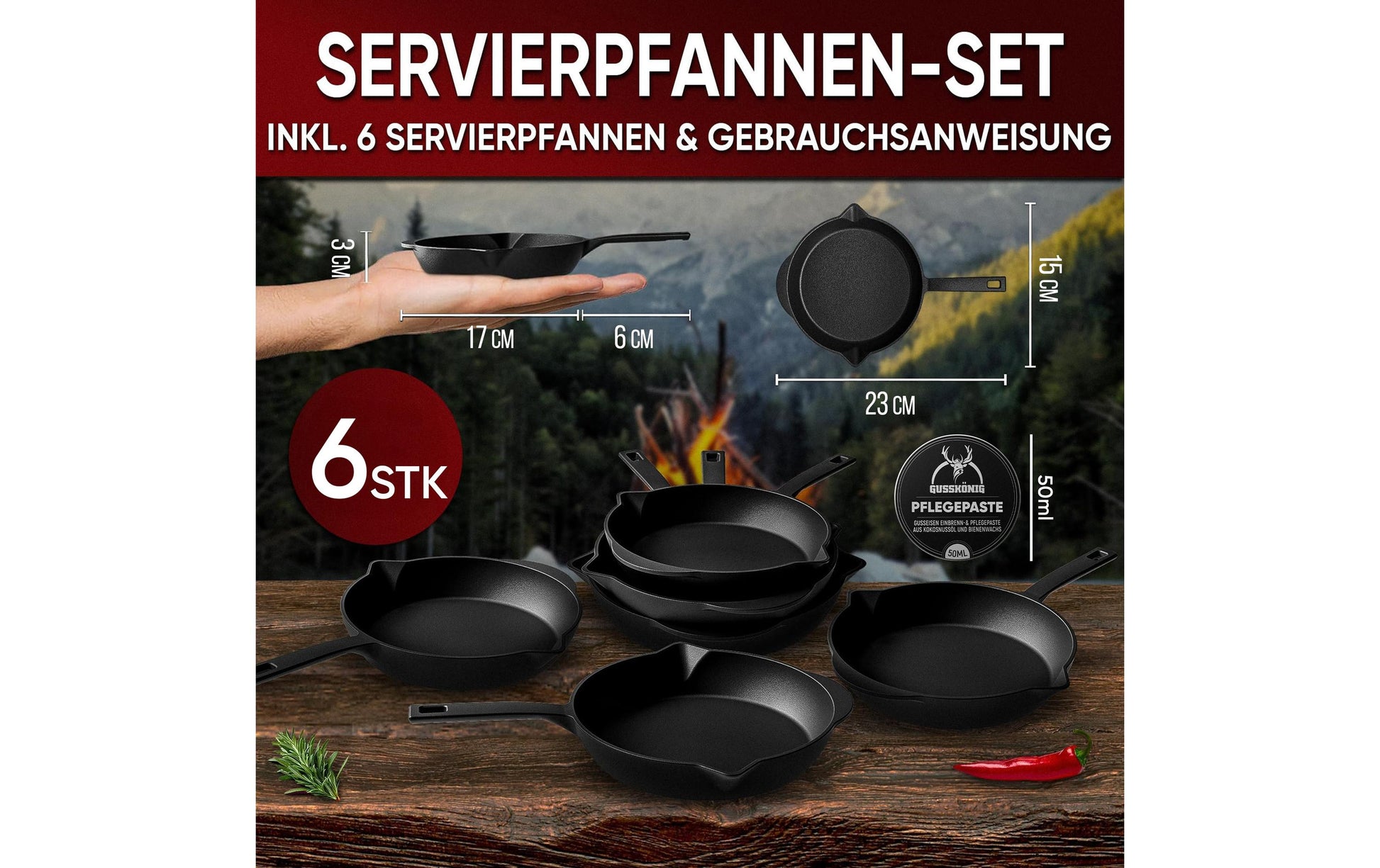 Gusskoenig Fonduepfanne – Ø 13,7 cm, Gusseisen, Schwarz