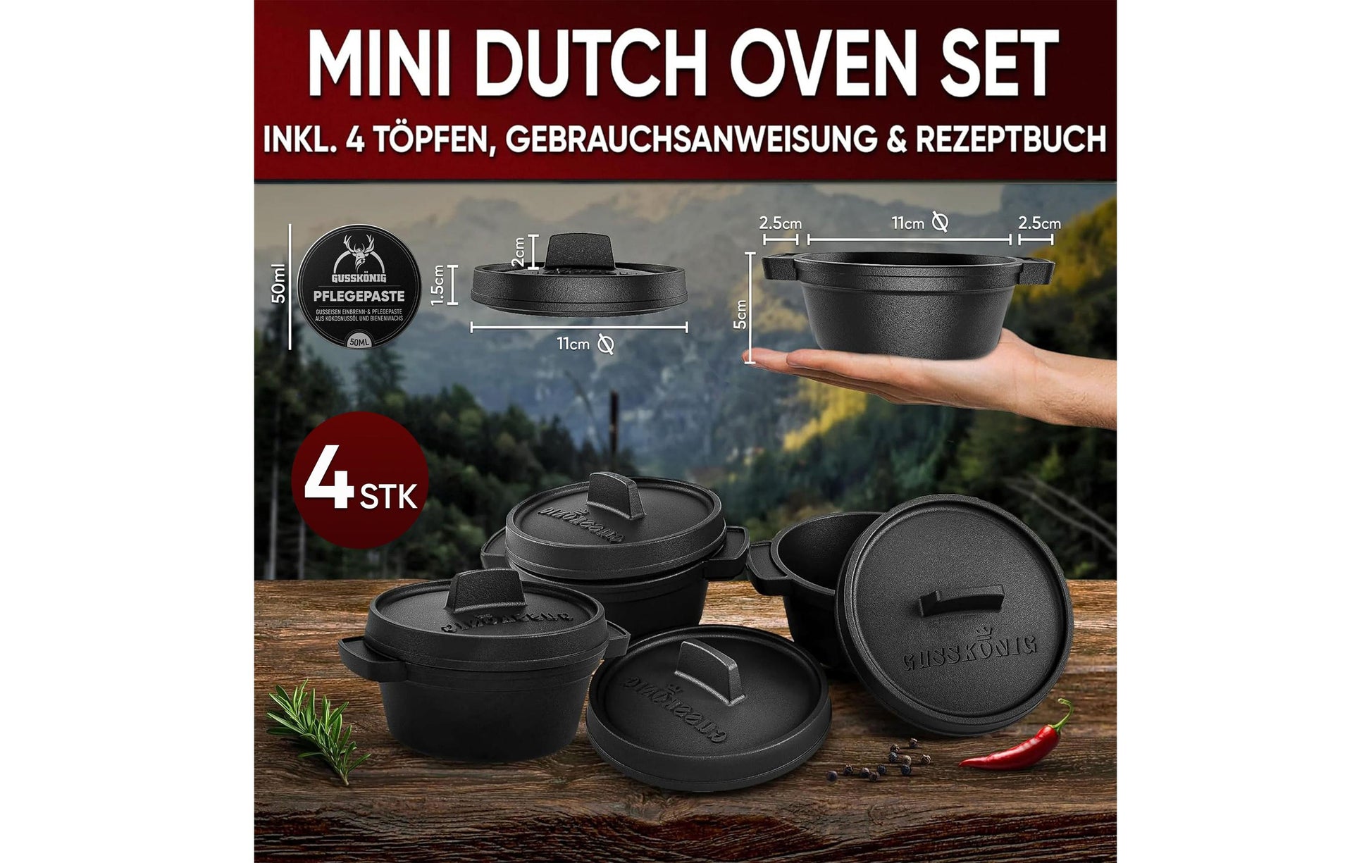 Gusskoenig Kochtopf – 0,3 l, Gusseisen, Schwarz