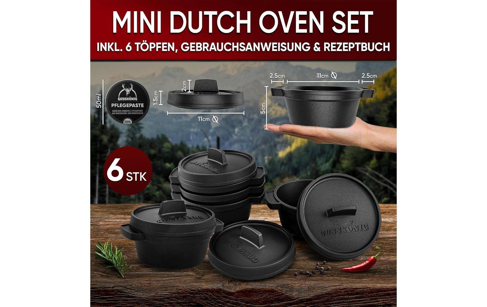 Gusskoenig Kochtopf – Ø 8 cm – Gusseisen – Schwarz