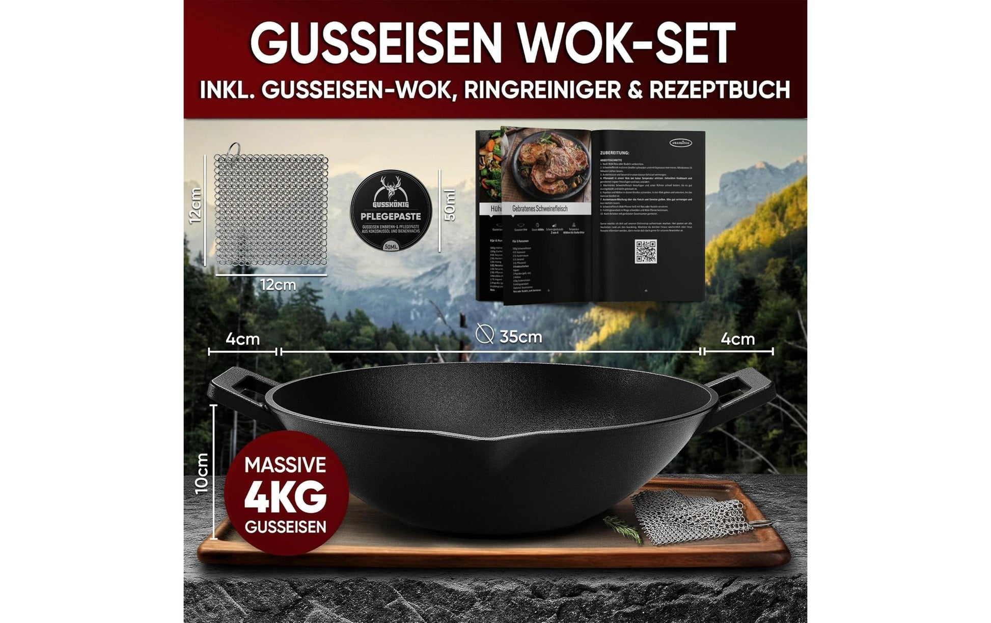 Gusskoenig Fonduepfanne – Ø 36 cm, Gusseisen, Schwarz